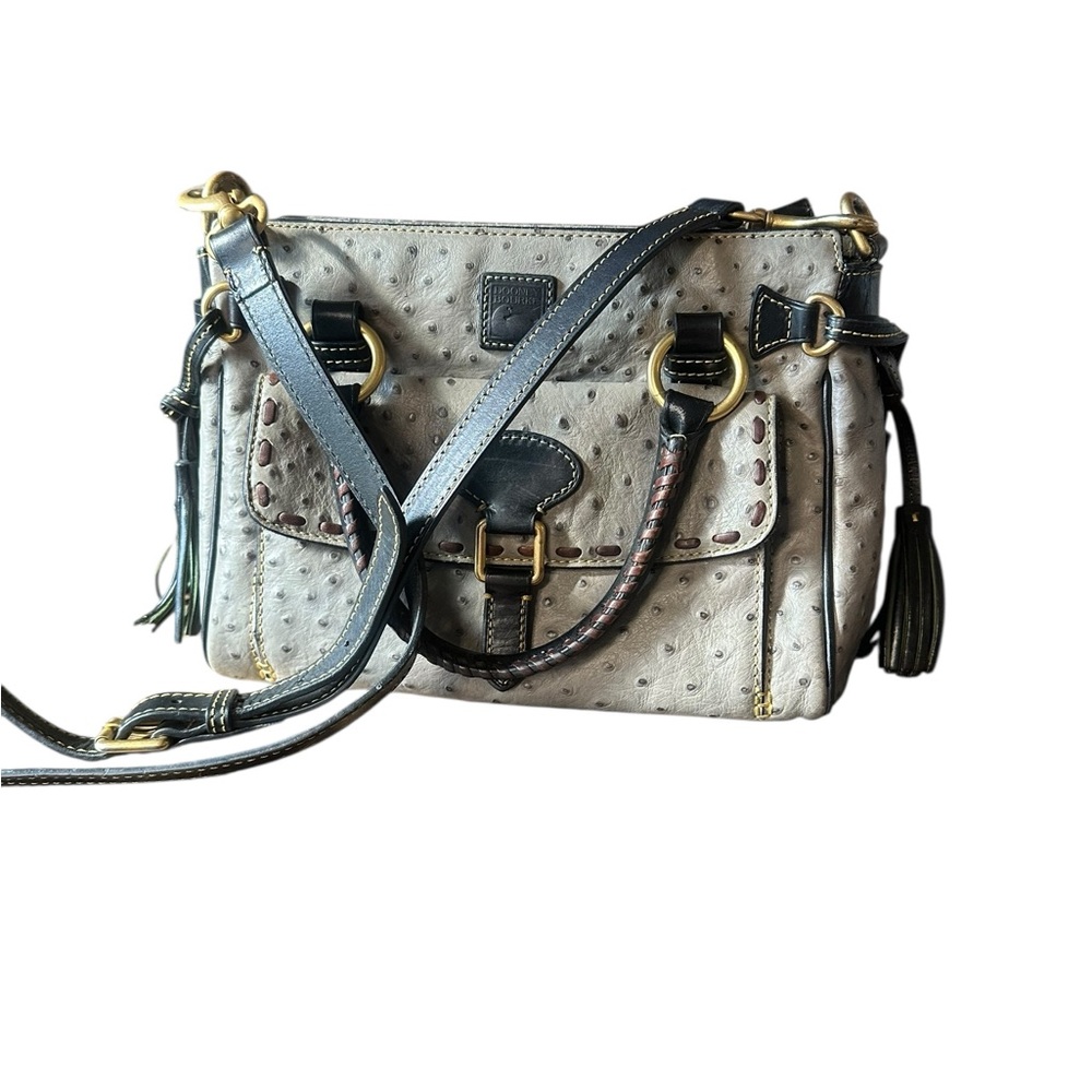 Dooney & Bourke Full Quill Ostrich Leather Bag Gray & Brown - Picture 7 of 16